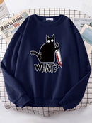 Kitchen Knife Black Cat Wha? Women Sweatshirt Harajuku Casual Hoody Fashion Loose Hoodie Soft Warm vintage Fleece Female Tops
