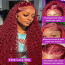 Deep Wave 99J Burgundy 13x4 13x6 HD Lace Frontal Wig Human Hair Transparent Lace Wigs Brazilian Red Colored