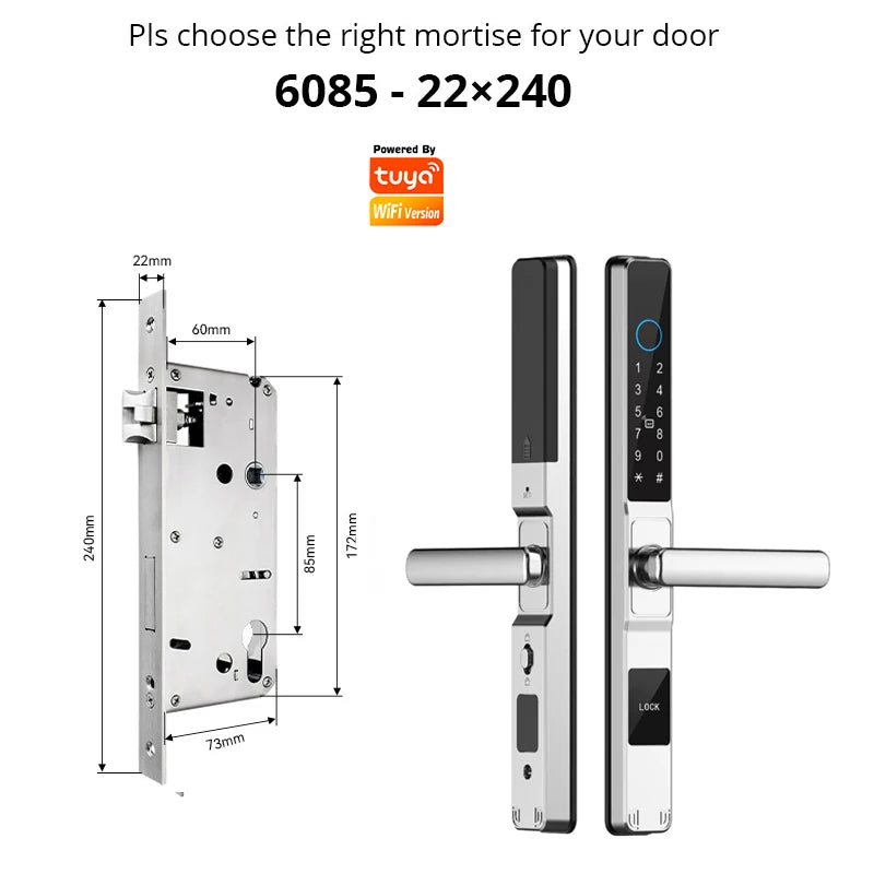 Tuya WiFi Smart Aluminum Door Lock Waterproof Fingerprint APP Password RFID Card Digital Electronic Glass Sliding Door Lock