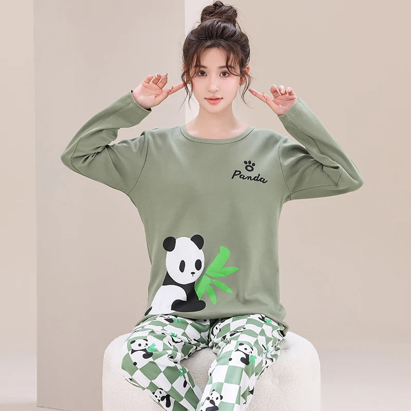 Autumn Nightwear Kawaii Girls PJ Young Women Pajama Sets Pyjamas Femme Cartoon Sleepwear Female Loungewear Pijama Mujer Homewear