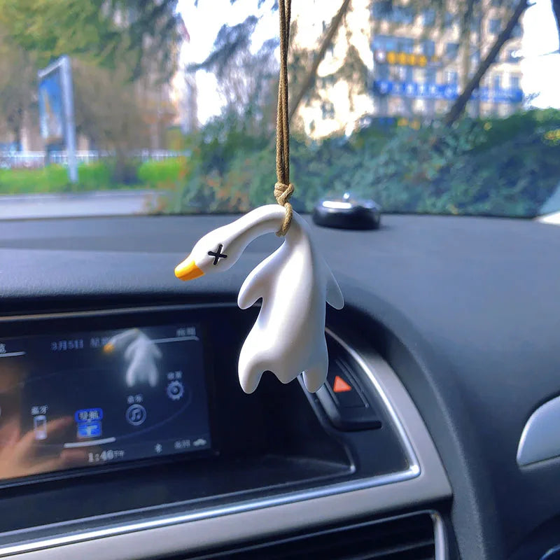 Funny Swing Goose Roasted White Roast Duck Car Pendant Swing Duck Car Hanging Ornament  for Car Products Interior Accessories