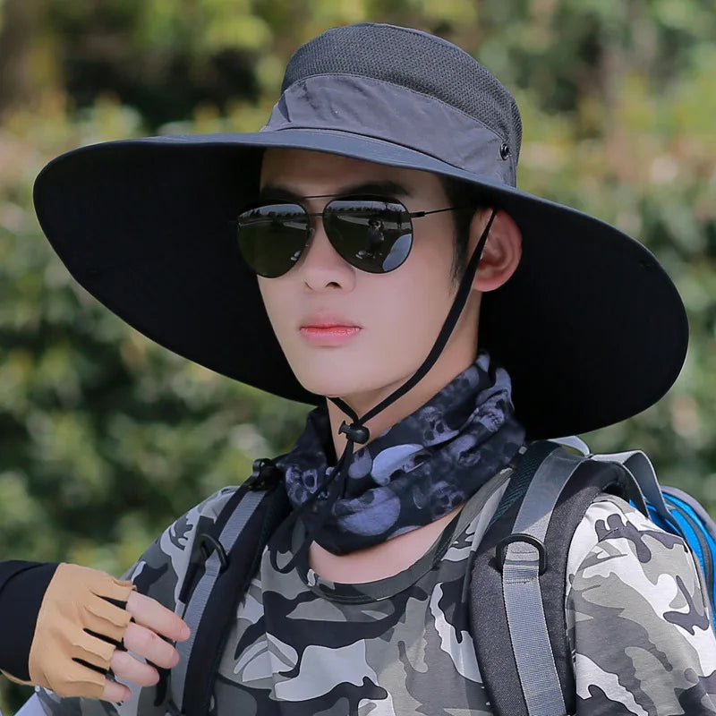 Men Women Large Brim Sunscreen Sun Hat Summer Breathable Face Fishing Cap Outdoor Riding Fishing Leisure Caps