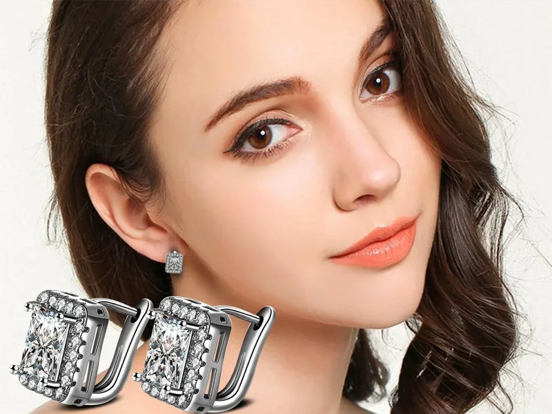 2020 Square 925 Silver Needle Jewelry Big Crystal Stduy Earring for Woman New Gift Wholesale Brincos Boucle D'oreille Femme