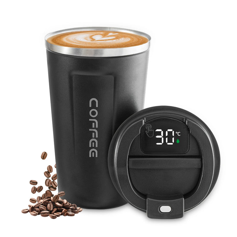Stainless Steel Vacuum Insulated Travel Coffee Mug, Led Temperature Display Insulated Tumbler, Leak Proof with Lid 510ML