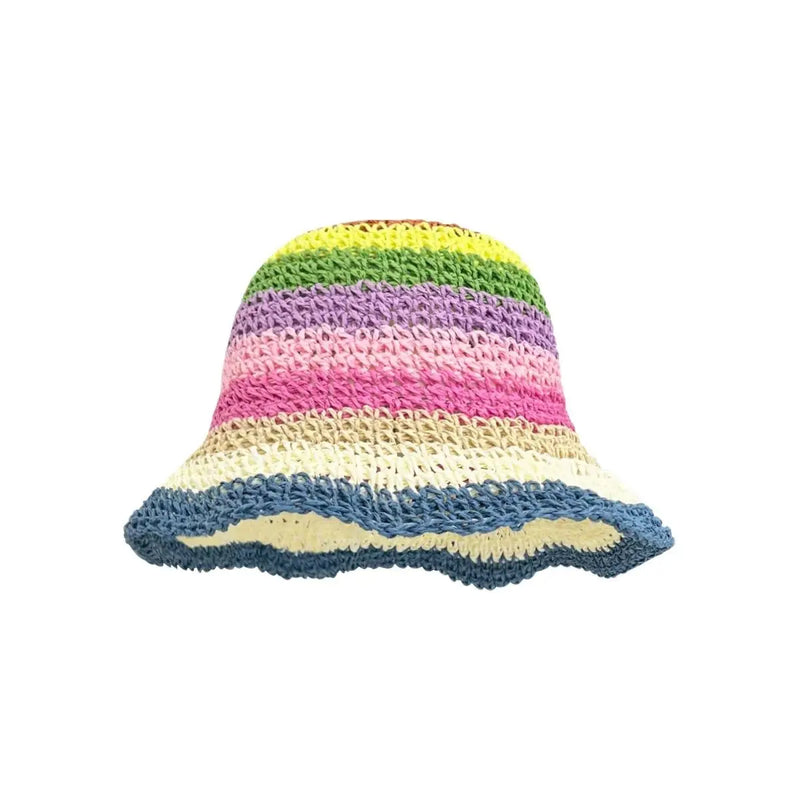 Sun Hat Women's Summer Sun Protection UV Protection 2024 New Beach Vacation Fisherman Hat Rainbow Colorful Striped Basin Hat