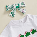 St Patrick s Day Toddler Girls Green Dress Set with Clover Embroidered Bodysuit Ruffle Shorts and Matching Headband