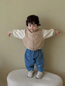 2026 Fall New Toddler Kids Pants Cotton Cartoon Embroidered Harem Pants Baby Boy Casual Striped Denim Baggy Trousers