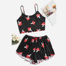 Women's Pajamas Set Sleepwear 2 PCS Short Tank Tops And Shorts S M L Black Ventilate Soft Casual