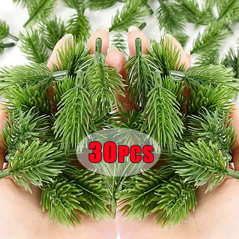 30/10Pcs Artificial Pine Needles Christmas Green Plant Pine Branch Fake Plants DIY Xmas Tree Garland Ornaments Home Decorations