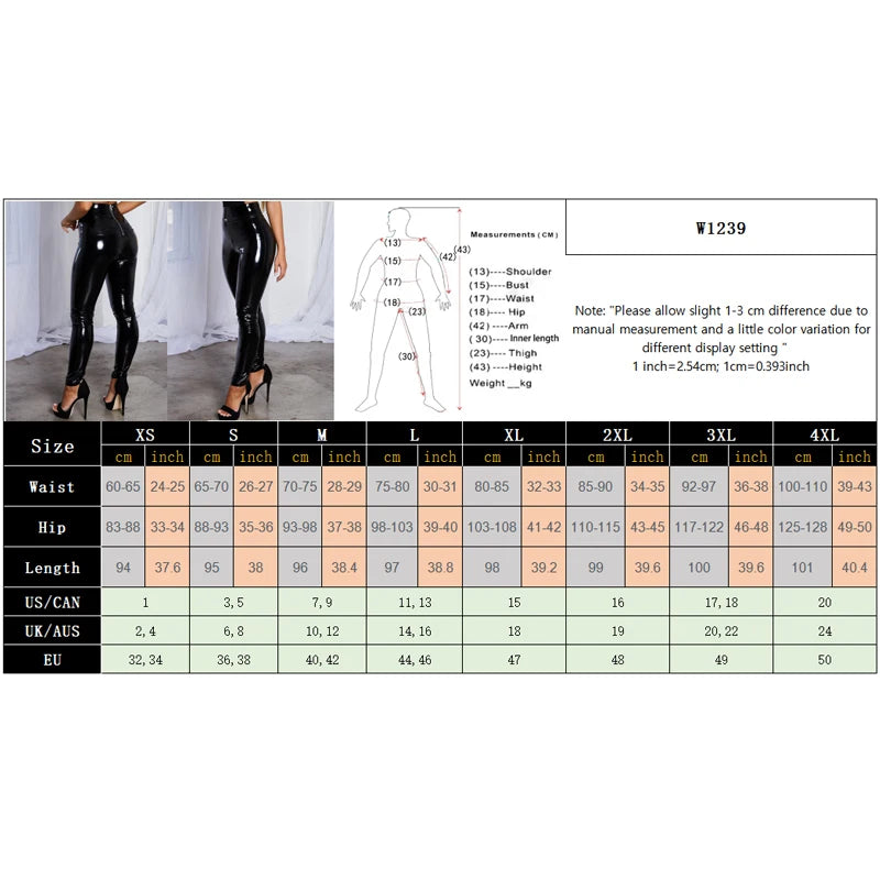 Sexy High Waist PU Leather Stretch Pencil Pants Women Zip Bodycon Trousers Ladies Shiny Latex Patent Leather Leggings New Custom