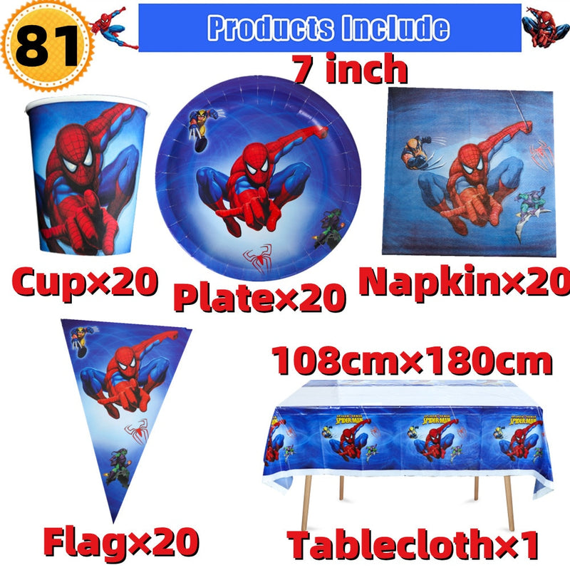 10/20 people Spiderman Theme Birthday Party Decorations Set Paper Cup 7inch Plate Superhero Baby Shower Kids Boys Party Supplies