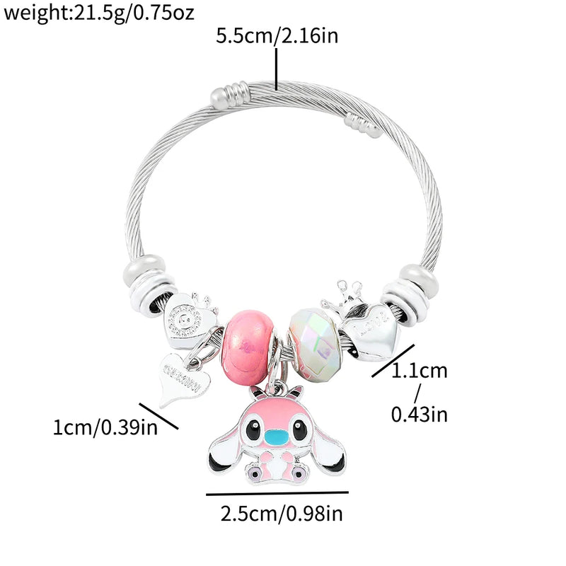 Disney Anime Lilo and Stitch Charms Bracelets Cartoon Stitch Beads Bangle Jewelry for Women Unique Hand Chains Christmas Gifts