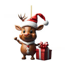 2D Acrylic Cartoon Fawn Christmas Tree Pendant Christmas Cartoon Cute Christmas Hat Fawn Print Easter Decorations