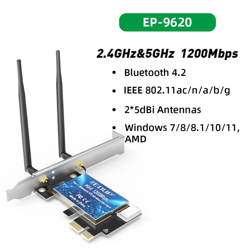 EDUP 600Mbps WIFI PCI Express Network Card 2.4G/5GHz Wireless Blue-tooth PCI-E LAN Card 802.11 ac/b/g/n Adapter For Computer