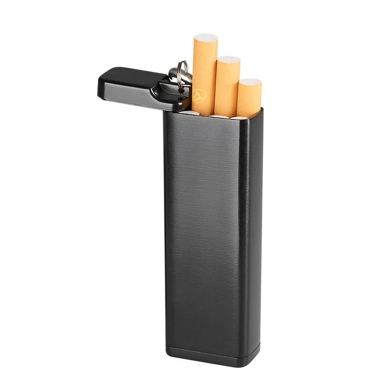 Portable Metal Cigarette Case with Keychain, Mini Pocket Ashtray with Lid for Outdoor Travel, Smoking Accessories, Gift for Men