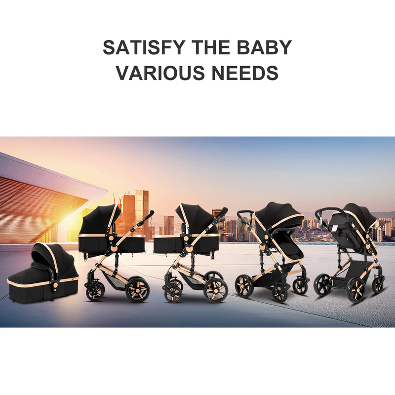 Compact Stroller 3 IN 1, Carseat Stroller Combos, Baby Stroller Multifunctional High Landscape Baby Pram for Toddlers Infant Car