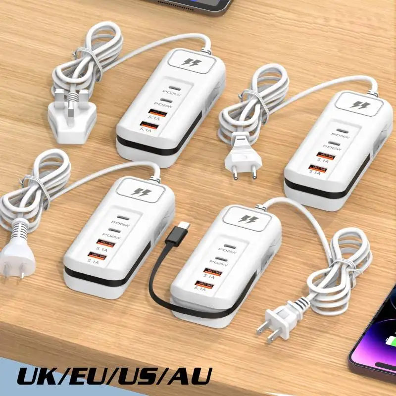 4 Ports USB Charger PD 66W Fast Charging Wall Chargers For iPhone Xiaomi Samsung Mobile Phone Travel Power Socket Adapter