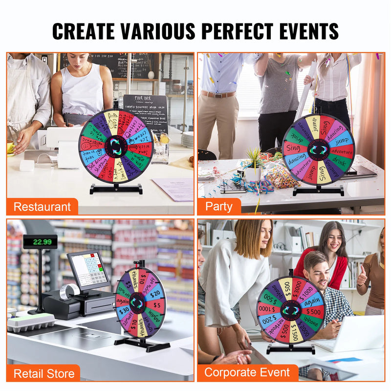 SucceBuy 18/24/36 inch Spinning Prize Wheel 14 Slots Spinning Wheel Tabletop/Floor Standing Win Fortune Spin Games for Party Pub