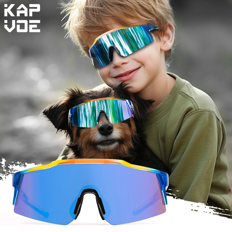 Kapvoe Kids Cycling Sunglasses MTB Fishing Sport Bicycle Glasses UV400 Child Camping Goggles Boys Girls Outdoor Bike Eyewear