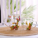 1pc 250ml 350ml Artificial Flower Pattern Heat Insulated Water Cup Double Walled Glass Coffee Mug Reusable Handwash Glassware