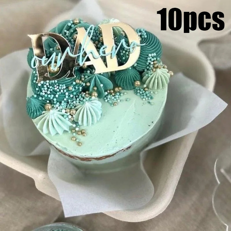 10Pcs Acrylic Dad Birthday Cakes Topper for Father's Day Party DIY Baking Cupcake Decor Tools Happy Birthday Decoration Supplies