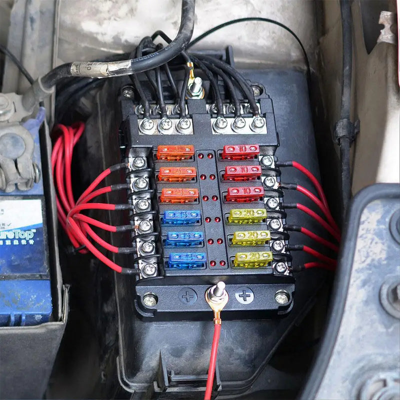 Car Boat Fuse Box Holder With 6 Ways 12 Ways Fuse Holder Block & Warning Indicator 12V 36V Power Distribution Panel Board