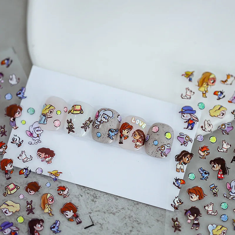 1PCS 5D Cartoon Kuromi Hello Kitty Nail Stickers Sanrio Animation Nail Art Decoration Sanrio Cute Melody Embossed Stickers