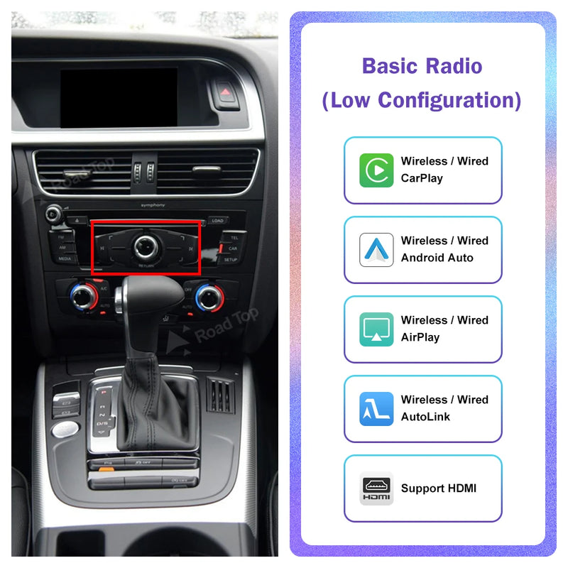 Wireless Carplay for Audi A4 B8 A5 Q5 2009-2015, Support Apple Carplay Android Auto AirPlay Mirroring Rear Camera  USB Player