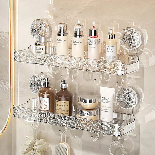 Badregal mit Saugnäpfen, luxuriös, Shampoo, Duschablage, stanzfrei, Aufbewahrung, Organizer, Halter, Badzubehör