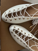 The Sorbonne | White Closed-Toe Kitten Heel Mule with Lace-Up Detail