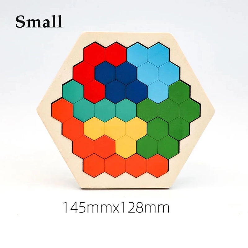 Hexagonal Wooden Puzzles Educational Toys For Children Kids Preschool Tangram Board Brain IQ Test Game Montessori Toys Gifts