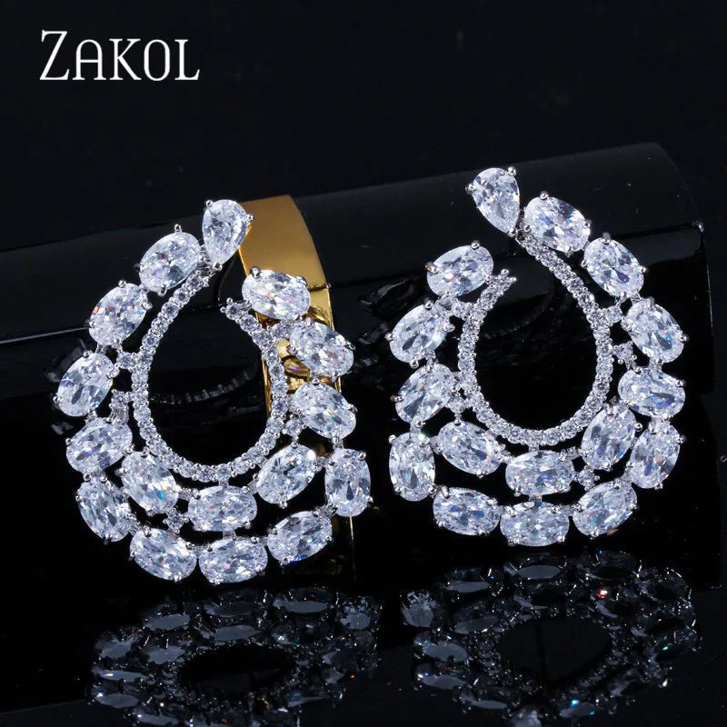 ZAKOL Fashion Clear Zircon Circle Shape Stud Earrings for Women Crystal Wedding Party Jewelry EP069