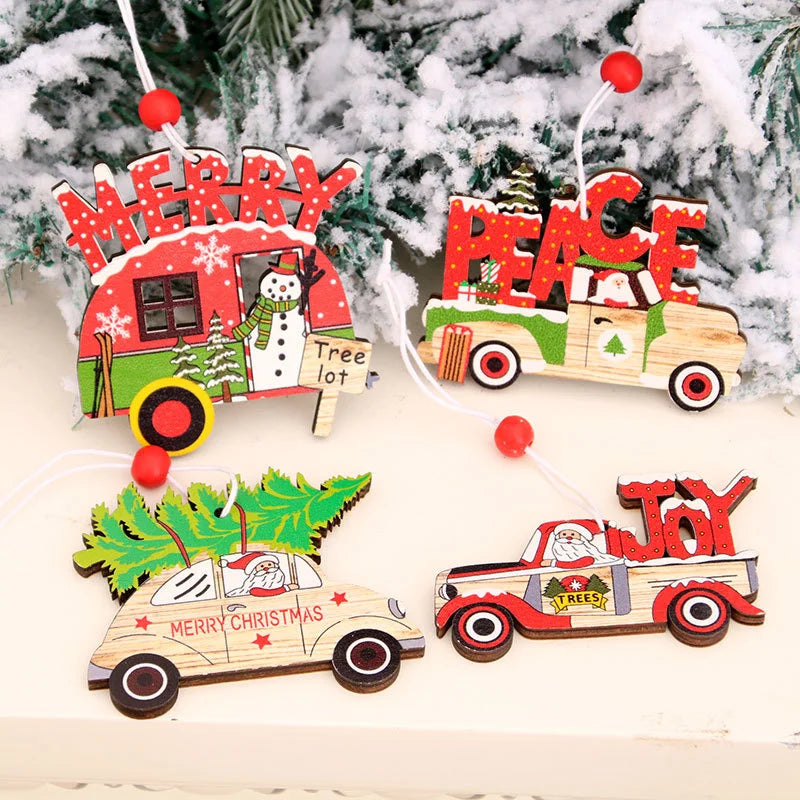 Christmas Wooden Pendant santa car pattern Xmas Tree Hanging Ornaments Christmas Decorations for Home Navidad Gift New Year 2023