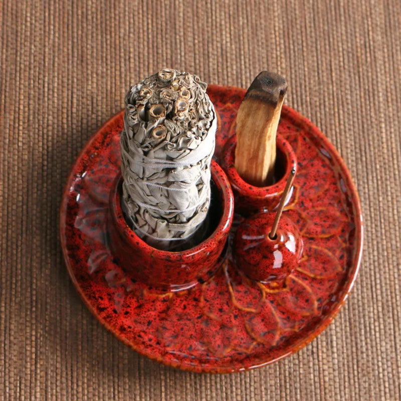 Black/Blue/Red/Yellow Incense Burner Holder Easy-to-clean Ceramic 13*13*5 CM Palo Santo Holder Aromatherapy Stove Bedroom