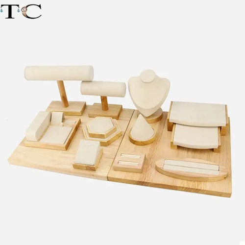 Bamboo and Wood with Microfiber Cloth Jewelry Display Stand Necklace Ring Display Stand Bracelet Earrings Display Jewelry Stand