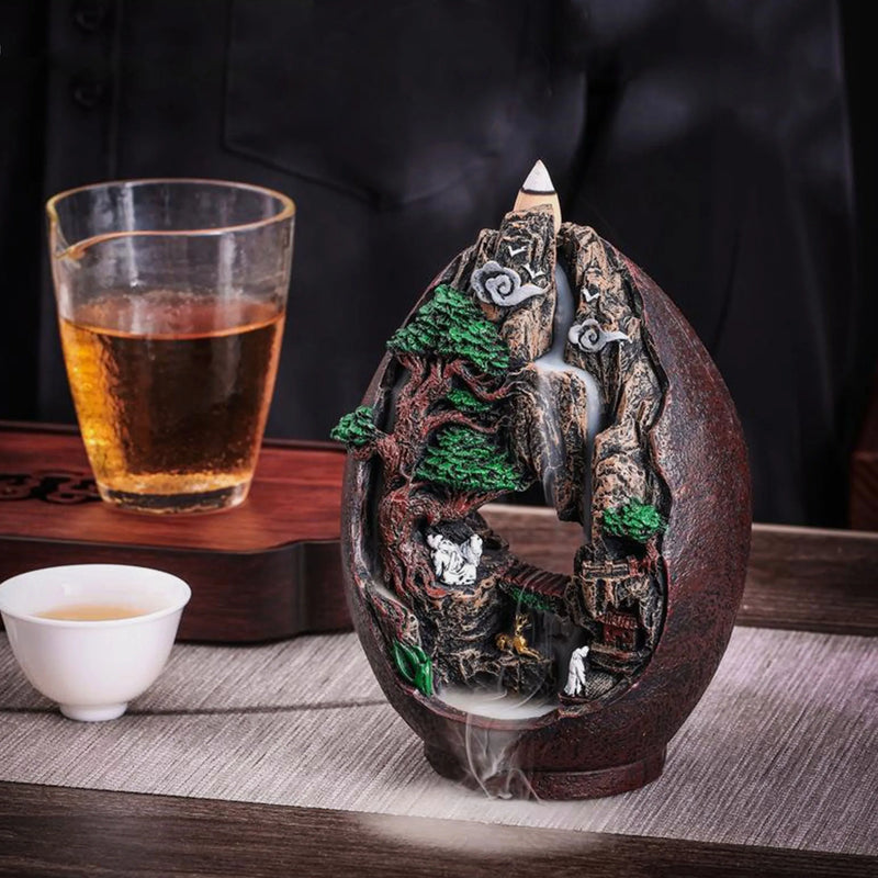 1 Piece Resin Reflux Ru Shang Shan Ru Shui Seated Incense Burner, Bedroom Living Room Coffee Table Office Home Decor Gifts