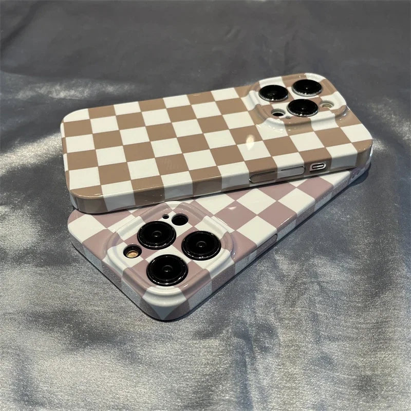 Simple Checkerboard Phone Case For IPHONE 16 15 14PRO MAX 13 13 PRO 13 PRO MAX 14 14PLUS 14PRO Acrylic Hard Mobile Phone Cases