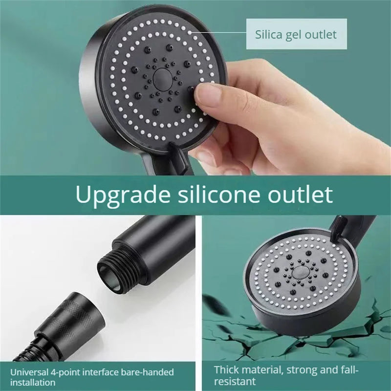 5 Modes Shower Head Adjustable High Pressure Water Saving Shower Head Water Massage Shower Head Hook Bathroom Accessories