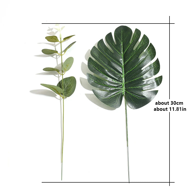 10pcs Artificial Green Turtle Leaf Eucalyptus Leaf Fake Silk Plant For DIY Wedding Birthday Party Home Decor Palm Leave