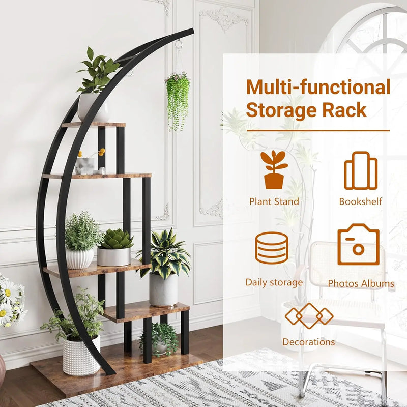 Plant Stand Indoor 2 Pack, 5 Tier Half Moon Plant Shelf, Tall Metal Large Plant Stands, Stylish Tiered Flower Storage Rack