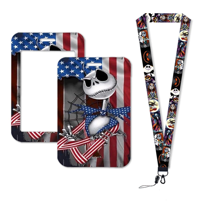 The Nightmare Before Christmas Jack Sally Lanyards Keychain Card Badge Holder ID Credit Card Pass Hang Rope Halloween Gift