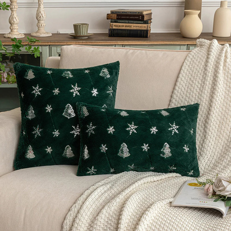 1pc Plush Fur Sequins Christmas Cushion Cover Snowflake 45x45 50x50 Decorative XMAS Sofa Pillow Cover for Livingroom Pillowcase