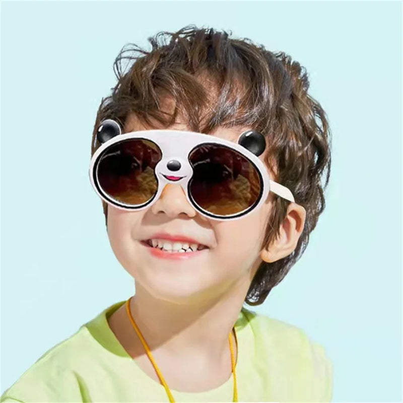 KLASSNUM Kids Boys Girls Funny Panda Sunglasses Cute Cartoon Children's Sun Glasses Silicone Frame Outdoor UV400 Shades New In