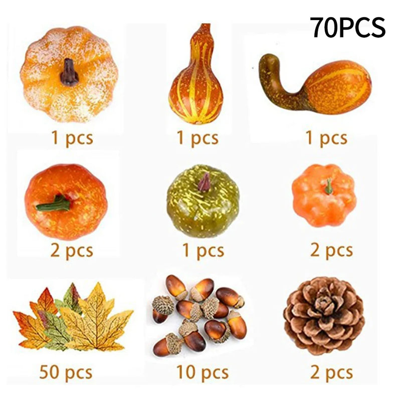 50Pcs Halloween Artificial Pumpkin Autumn Fall Wreath Maple Leaves Pine Cones Set For Christmas Thanksgiving Decor Fall Pumpkin