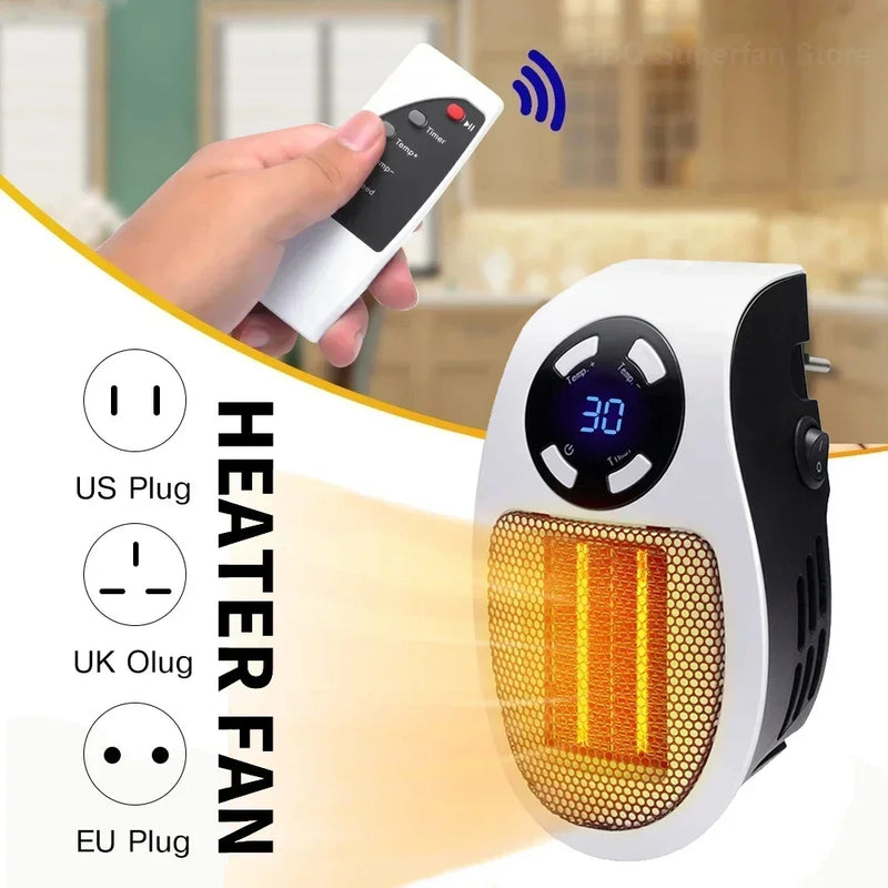 Portable Heater Electric Heater Plug In Wall Room Heater Home Appliance Heating Stove Mini Radiator Remote Warmer Machine 500W