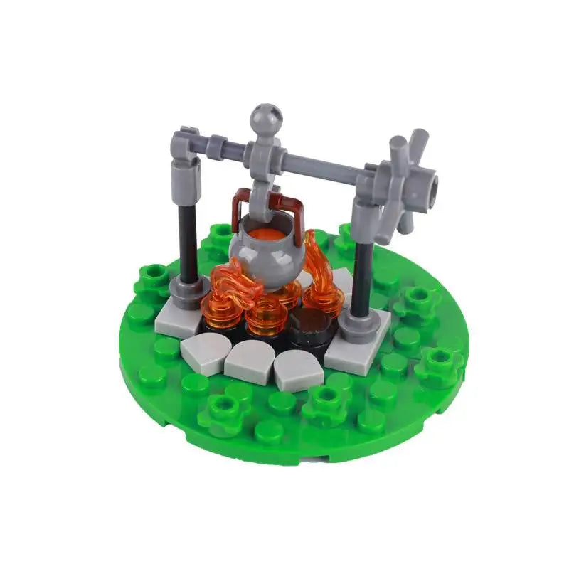 MOC Medieval Castle Building Blocks kit Tent Campfire Siege Car Hanging Cage Trial Bench Guillotine Weapon Toys Gifts Mini Brick