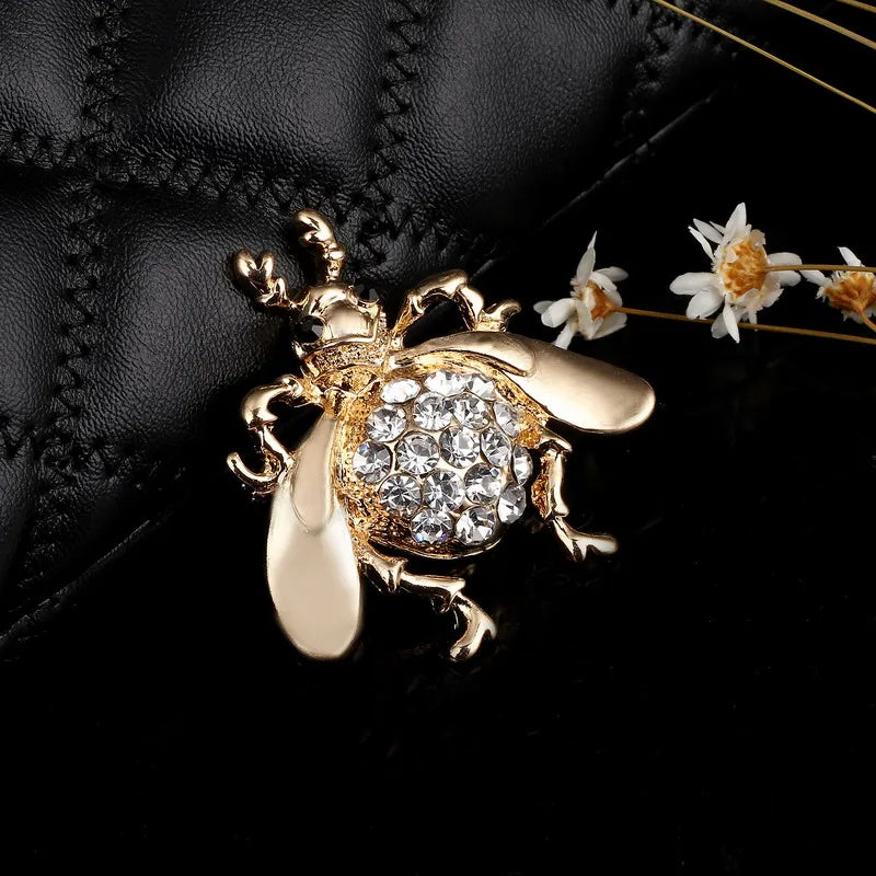 Hesiod Fashion Jewelry Wholesale Crystal Brooch Pin Vivid Dung Beetle Rhinestone Collar Brooches Dress Decoration Gold Plated