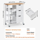 Rolling Portable Small Kitchen Island Cart on Wheels Solid Wood Top Dining Room Serving Utility Carts Mobile Movable 3 Drawers