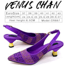 Venus Chan High Heels Shoes for Women Embroidery Rhinestone Italian Design Gold Color Pointed Toe Shoes and Bags Set Fashio