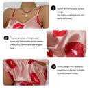 Women's Cute Heart Print Satin Pajama Set - V Neck Cami Top and Elastic Shorts for Comfortable Sleep and Lounging Homewear